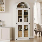 Coolmee Étagère bibliothèque cintrée avec portes et tiroirs, étagères de rangement style ferme, armoire de présentation en bois de 181 cm de hauteur, bibliothèques arrondies