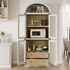 Coolmee Étagère bibliothèque cintrée avec portes et tiroirs, étagères de rangement style ferme, armoire de présentation en bois de 181 cm de hauteur, bibliothèques arrondies