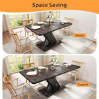 Table à manger extensible Zevemomo, Table de cuisine de ferme 4 à 8 places, Table à manger en bois 140-180 cm avec piètement en X, avec rail métallique pour salle à manger, -Marbre