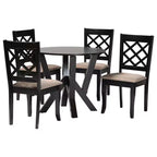 Ensemble de salle à manger 5 pièces Baxton Studio Adina en tissu sable et bois marron foncé de style moderne