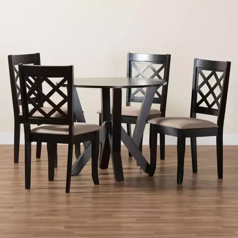 Ensemble de salle à manger 5 pièces Baxton Studio Adina en tissu sable et bois marron foncé de style moderne