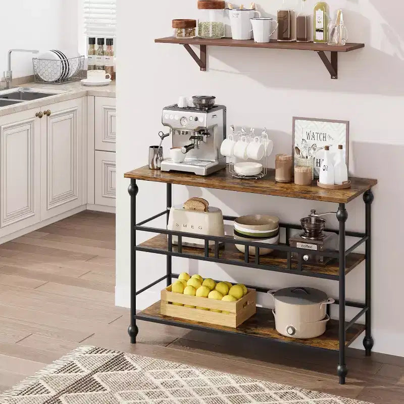 43 Industrial Console Table with 3 Tiers, Narrow Entryway and Sofa Table with Shelves, Space-Saving Design for Hallway, Living Room, Small Areas
