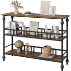 43 Industrial Console Table with 3 Tiers, Narrow Entryway and Sofa Table with Shelves, Space-Saving Design for Hallway, Living Room, Small Areas