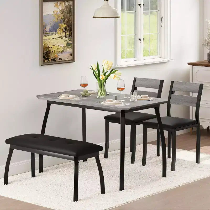 Ensemble de salle à manger 5 pièces en bois, banc rembourré et 2 chaises, ensemble de dînette peu encombrant pour studio, cuisine, salle à manger