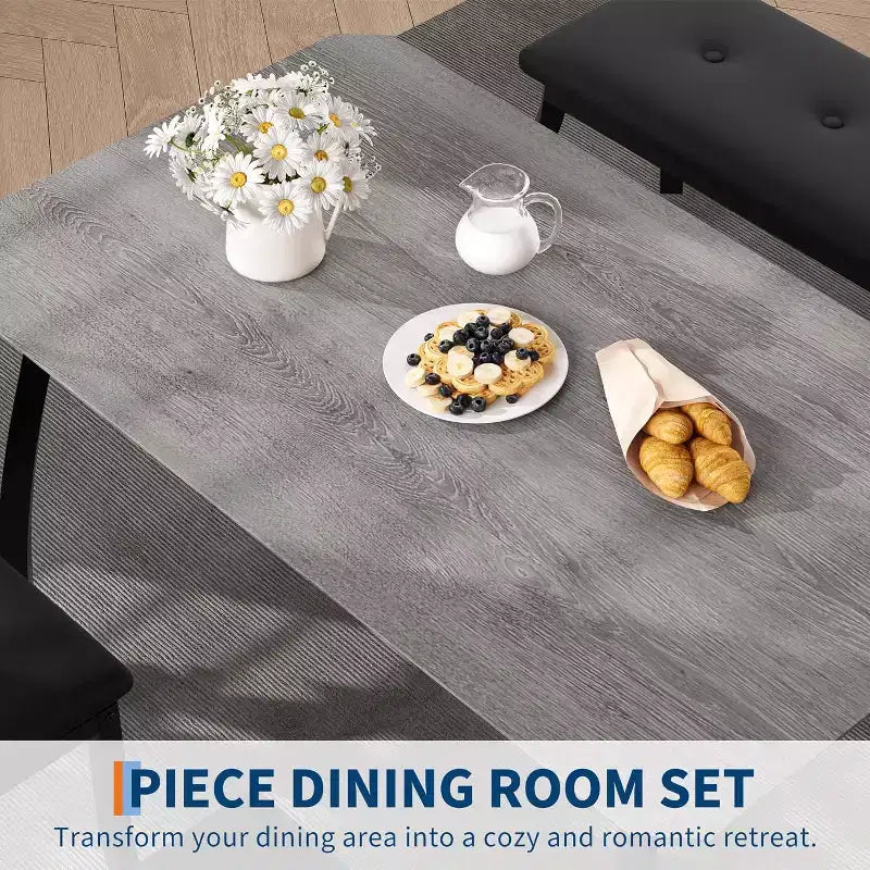 Ensemble de salle à manger 5 pièces en bois, banc rembourré et 2 chaises, ensemble de dînette peu encombrant pour studio, cuisine, salle à manger