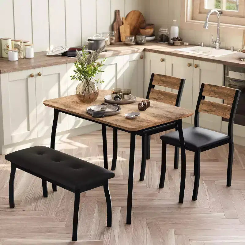 Ensemble de salle à manger 5 pièces en bois, banc rembourré et 2 chaises, ensemble de dînette peu encombrant pour studio, cuisine, salle à manger