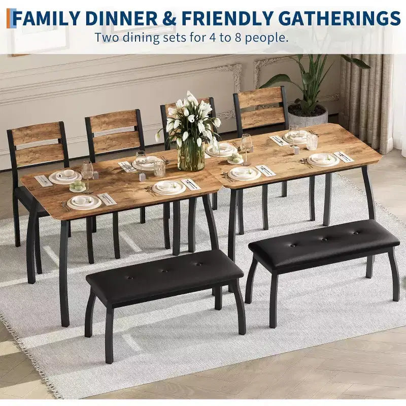 Ensemble de salle à manger 5 pièces en bois, banc rembourré et 2 chaises, ensemble de dînette peu encombrant pour studio, cuisine, salle à manger