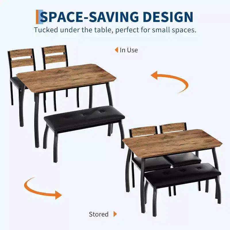 Ensemble de salle à manger 5 pièces en bois, banc rembourré et 2 chaises, ensemble de dînette peu encombrant pour studio, cuisine, salle à manger