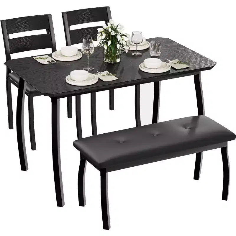 5-Piece Wood Dining Table Set, Upholstered Bench and 2 Chairs, Space-Saving Dinette Set for Studio, Kitchen, Dining Room