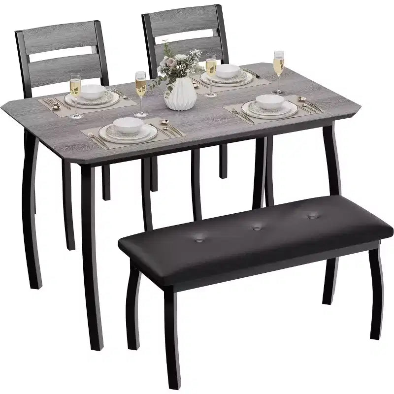 Ensemble de salle à manger 5 pièces en bois, banc rembourré et 2 chaises, ensemble de dînette peu encombrant pour studio, cuisine, salle à manger