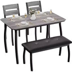 Ensemble de salle à manger 5 pièces en bois, banc rembourré et 2 chaises, ensemble de dînette peu encombrant pour studio, cuisine, salle à manger