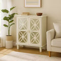 Homy Casa Storage Cabinet with Decorative Glass Doors and Adjustable Shelf, Cream