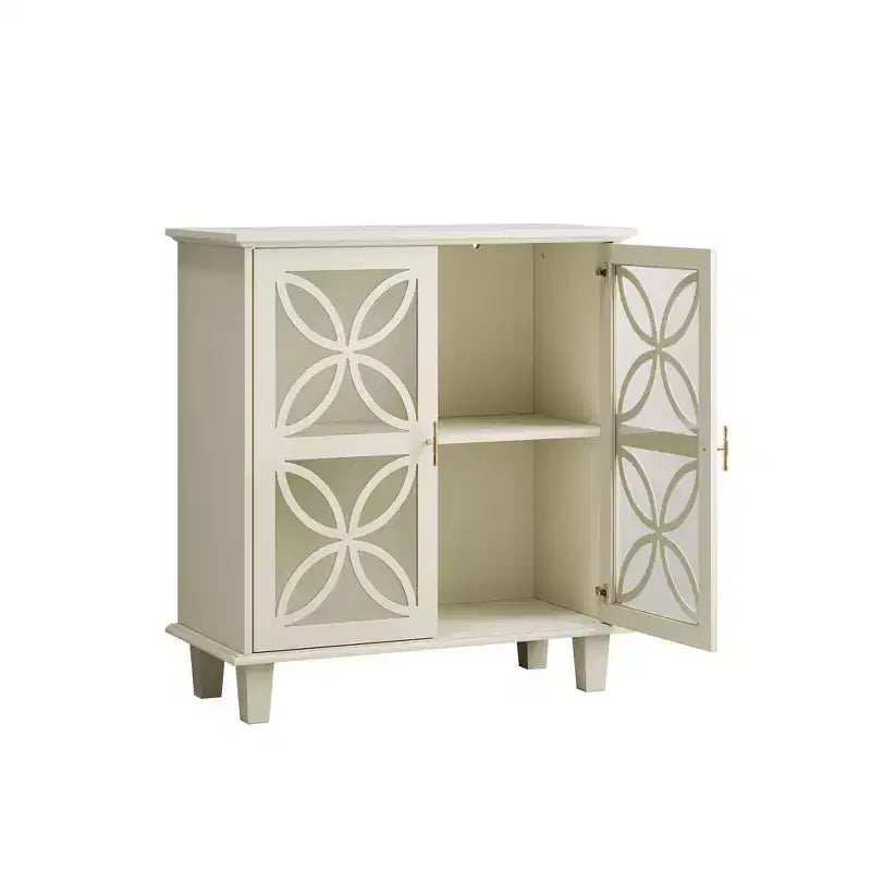 Homy Casa Meuble de Rangement avec Portes en Verre Décoratif et Étagère Réglable, Crème