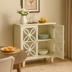 Homy Casa Meuble de Rangement avec Portes en Verre Décoratif et Étagère Réglable, Crème