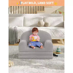 Kids Sofa Chair, 2-in-1 Convertible Toddler Sofa Lounge Chair, Comfortable Folding Teddy Flannel Children's Sofa Bed, for Playroom, Bedroom, Nursery