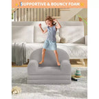 Kids Sofa Chair, 2-in-1 Convertible Toddler Sofa Lounge Chair, Comfortable Folding Teddy Flannel Children's Sofa Bed, for Playroom, Bedroom, Nursery