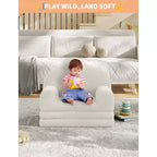 Kids Sofa Chair, 2-in-1 Convertible Toddler Sofa Lounge Chair, Comfortable Folding Teddy Flannel Children's Sofa Bed, for Playroom, Bedroom, Nursery