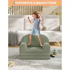 Kids Sofa Chair, 2-in-1 Convertible Toddler Sofa Lounge Chair, Comfortable Folding Teddy Flannel Children's Sofa Bed, for Playroom, Bedroom, Nursery