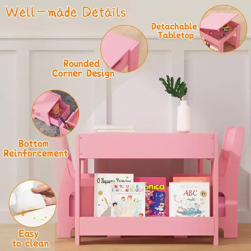 Table et chaises d'activités 3 en 1 pour enfants GustoWave, avec 2 chaises, bureau d'art pour tout-petits pour la maison, la garderie, la salle de jeux