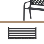 Le banc Dyonery en fer forgé est fabriqué en métal massif et présente un motif géométrique ajouré, le rendant adapté aux jardins, cours et terrasses.