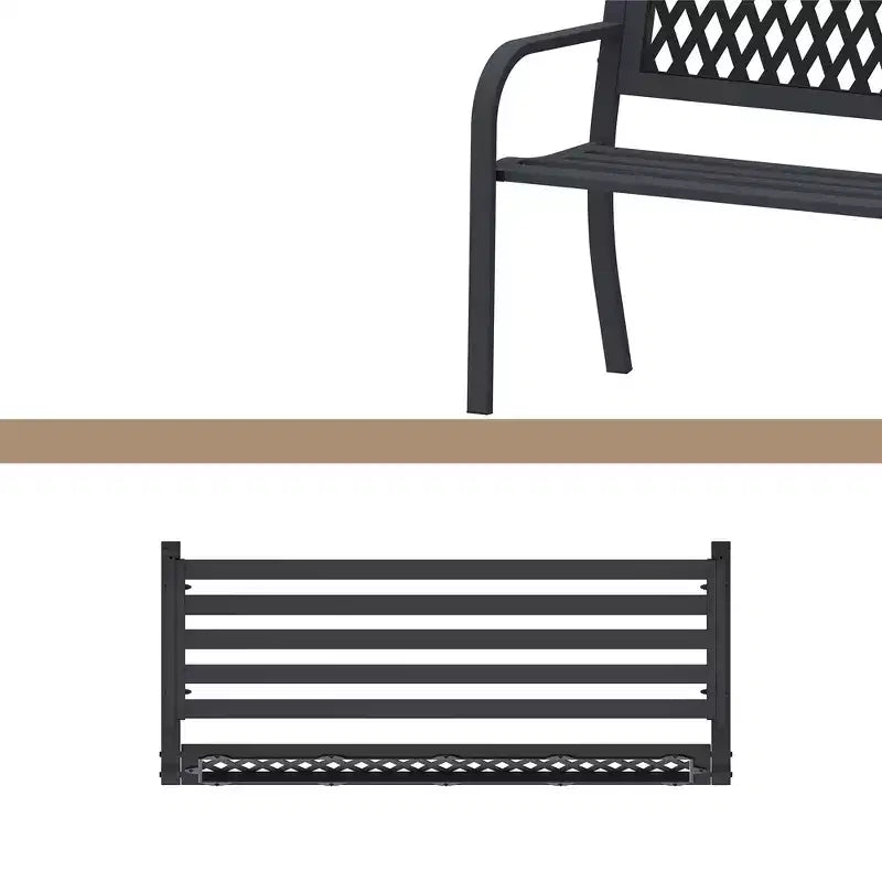 Le banc Dyonery en fer forgé est fabriqué en métal massif et présente un motif géométrique ajouré, le rendant adapté aux jardins, cours et terrasses.