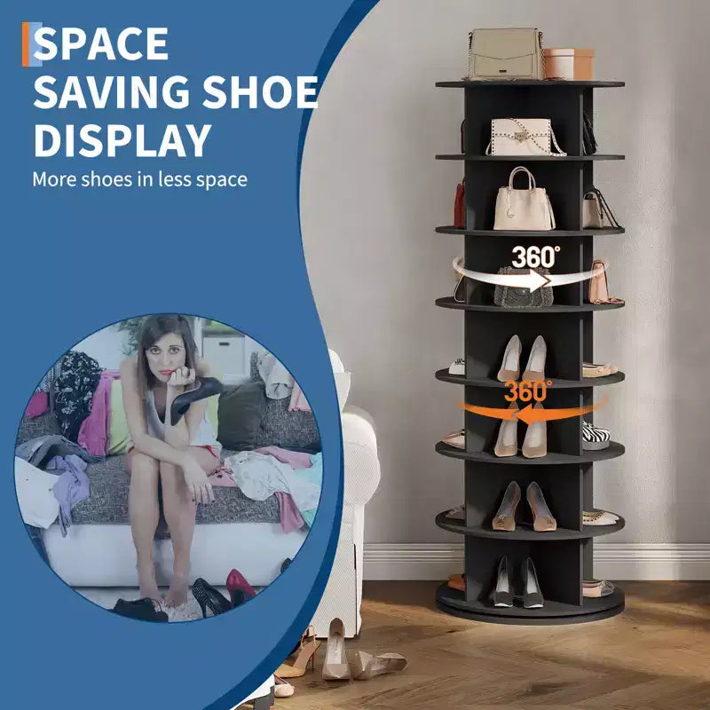 7-Tier Free-Standing Rotating Shoe Rack Tower, Shoe Display Stand, 360 Spinning Vertical Shoe Organizer for Entryway, Bedroom, White