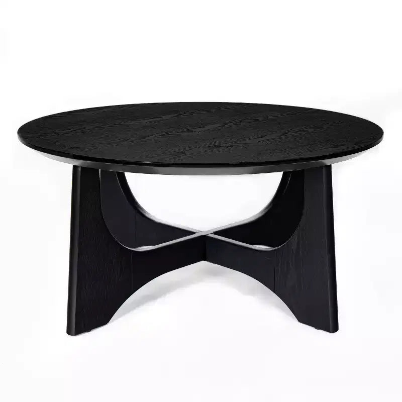Homy Casa Round Coffee Table with Sculptural Base for Living Room or Lounge, Black