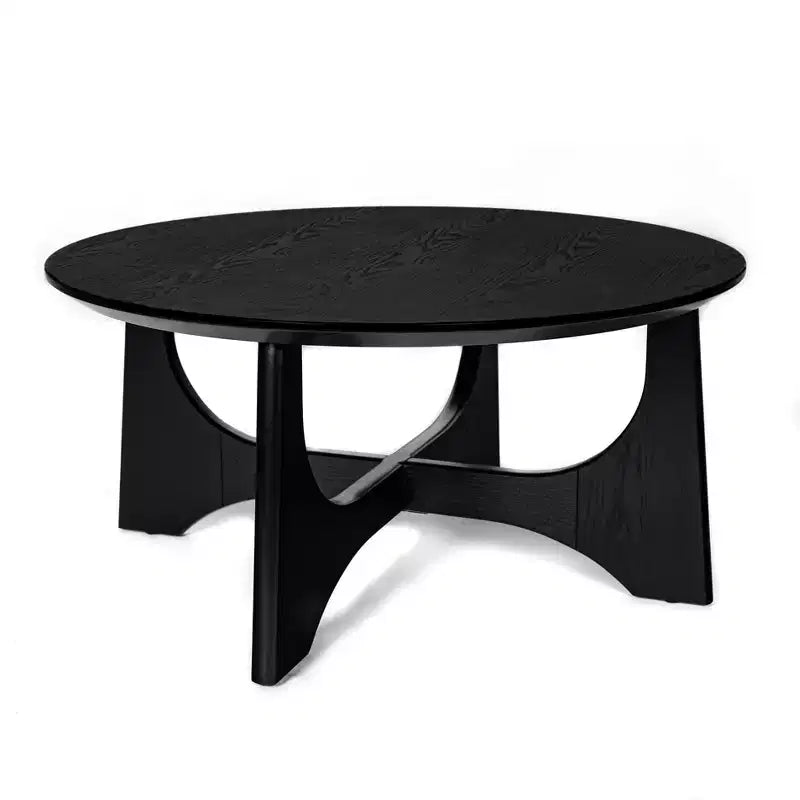 Homy Casa Round Coffee Table with Sculptural Base for Living Room or Lounge, Black