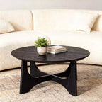 Homy Casa Round Coffee Table with Sculptural Base for Living Room or Lounge, Black