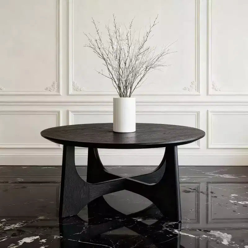 Homy Casa Round Coffee Table with Sculptural Base for Living Room or Lounge, Black