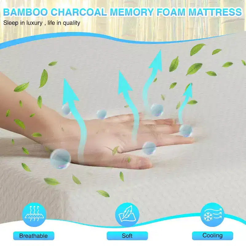 BestMassage Matelas 12 Pouces en Mousse à Mémoire de Forme au Charbon de Bambou, Fermeté Moyenne, Certifié CertiPUR-US