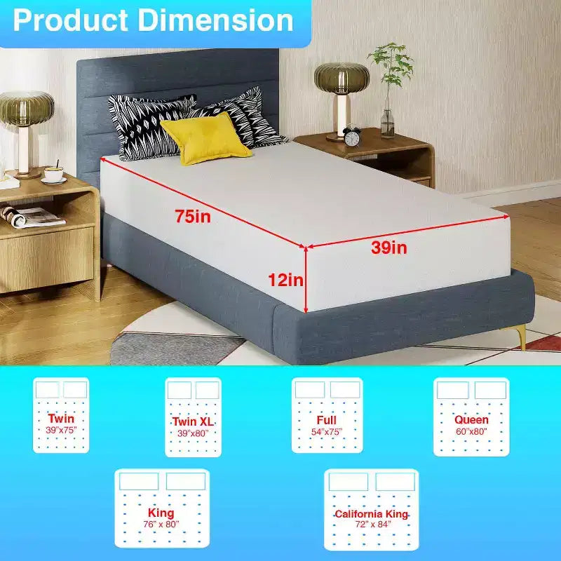 BestMassage Matelas 12 Pouces en Mousse à Mémoire de Forme au Charbon de Bambou, Fermeté Moyenne, Certifié CertiPUR-US