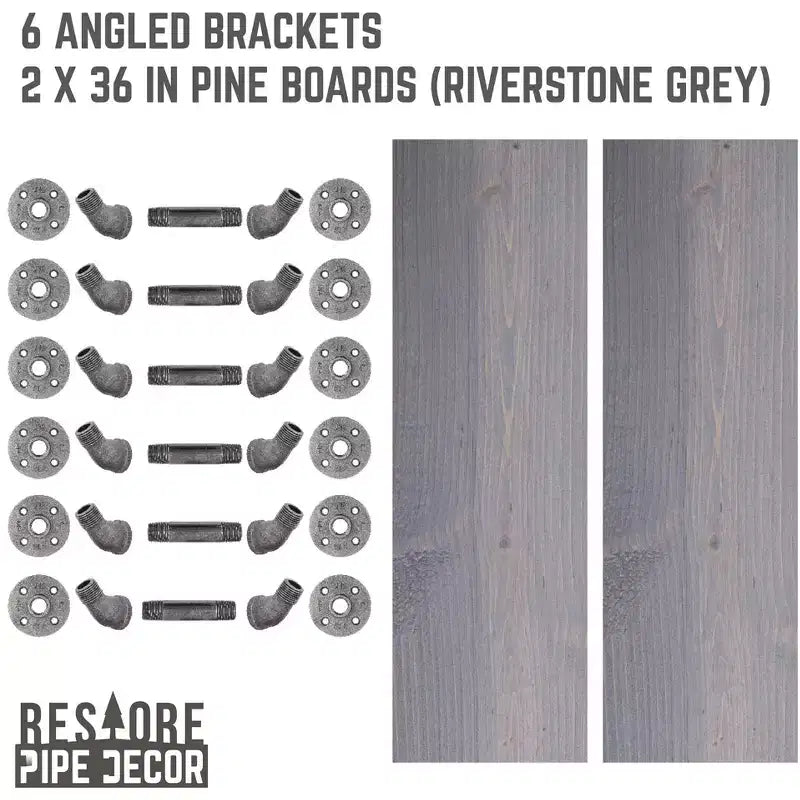Étagères grises Riverstone de 91,4 cm avec supports d'angle de Pipe Decor RESTORE