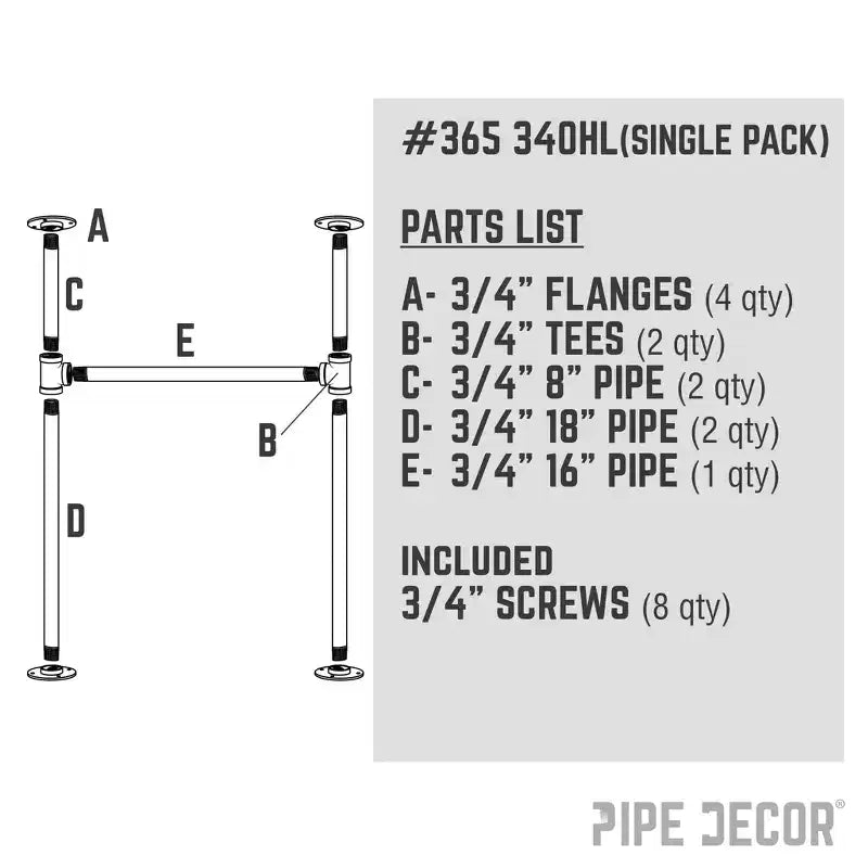 Pipe Decor 3/4 in. H Pipe Desk Main. Leg - 1 Leg