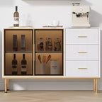 COZONY 46.4 Faux Marble Top Kitchen Cabinet with Glass Doors, Buffet Sideboard with Storage, Drawers & Adjustable Shelves for Dining Room