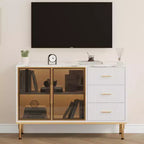 COZONY 46.4 Faux Marble Top Kitchen Cabinet with Glass Doors, Buffet Sideboard with Storage, Drawers & Adjustable Shelves for Dining Room