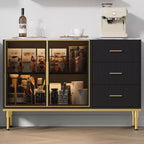 COZONY 46.4 Faux Marble Top Kitchen Cabinet with Glass Doors, Buffet Sideboard with Storage, Drawers & Adjustable Shelves for Dining Room