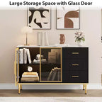 COZONY 46.4 Faux Marble Top Kitchen Cabinet with Glass Doors, Buffet Sideboard with Storage, Drawers & Adjustable Shelves for Dining Room