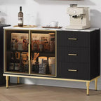 COZONY 46.4 Faux Marble Top Kitchen Cabinet with Glass Doors, Buffet Sideboard with Storage, Drawers & Adjustable Shelves for Dining Room