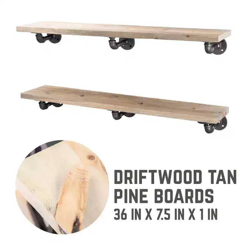 RESTORE Driftwood Tan 36 in. Shelves with L-Shaped Brackets by Pipe Decor