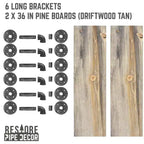 RESTORE Driftwood Tan 36 in. Shelves with L-Shaped Brackets by Pipe Decor