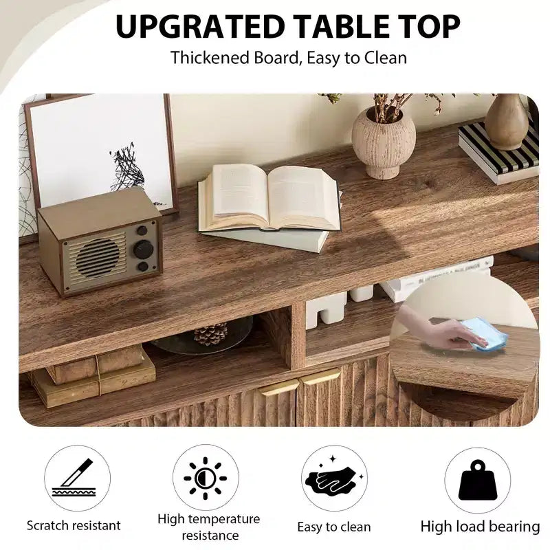 Fluted Sideboard Cabinet 65.8 Inch, 4-Door Buffet with Storage for Dining Room