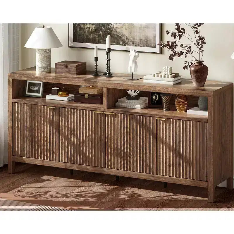 Fluted Sideboard Cabinet 65.8 Inch, 4-Door Buffet with Storage for Dining Room