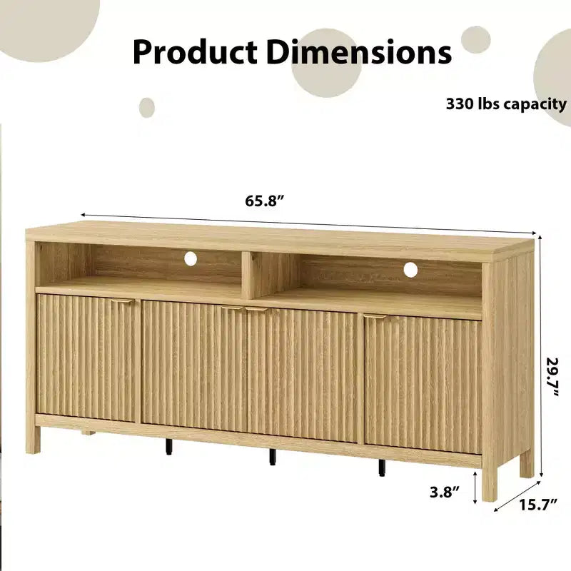 Fluted Sideboard Cabinet 65.8 Inch, 4-Door Buffet with Storage for Dining Room