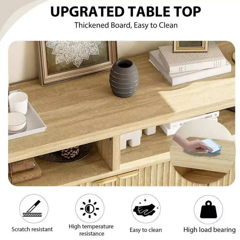 Fluted Sideboard Cabinet 65.8 Inch, 4-Door Buffet with Storage for Dining Room