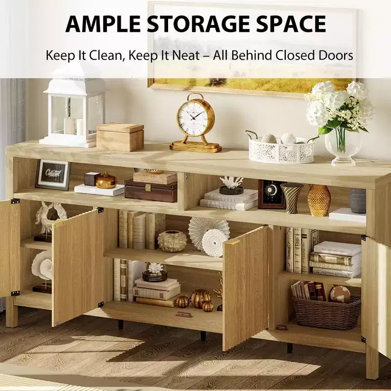 Fluted Sideboard Cabinet 65.8 Inch, 4-Door Buffet with Storage for Dining Room