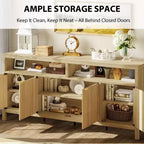 Fluted Sideboard Cabinet 65.8 Inch, 4-Door Buffet with Storage for Dining Room