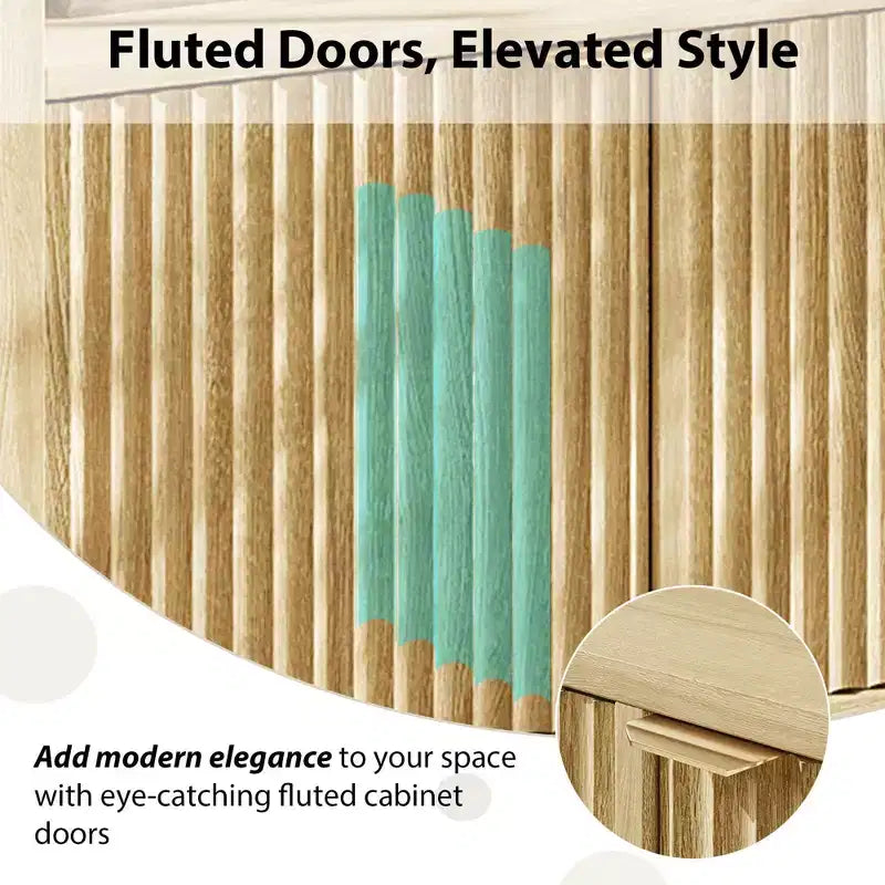 Fluted Sideboard Cabinet 65.8 Inch, 4-Door Buffet with Storage for Dining Room