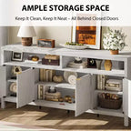 Fluted Sideboard Cabinet 65.8 Inch, 4-Door Buffet with Storage for Dining Room