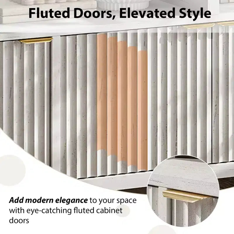 Fluted Sideboard Cabinet 65.8 Inch, 4-Door Buffet with Storage for Dining Room